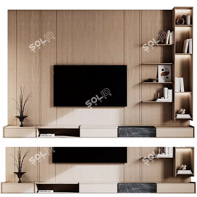 Modern TV Wall 09 Design 3D model image 2