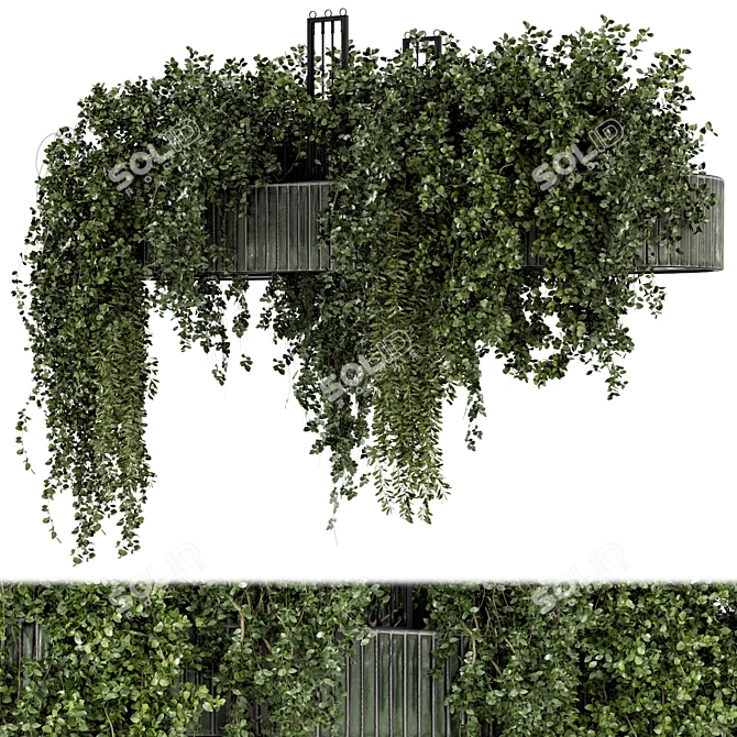 Green Tile Base Hanging Plants 3D model image 4