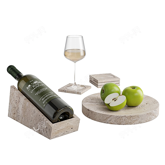 Elegant Wine Set With Textures 3D model image 1