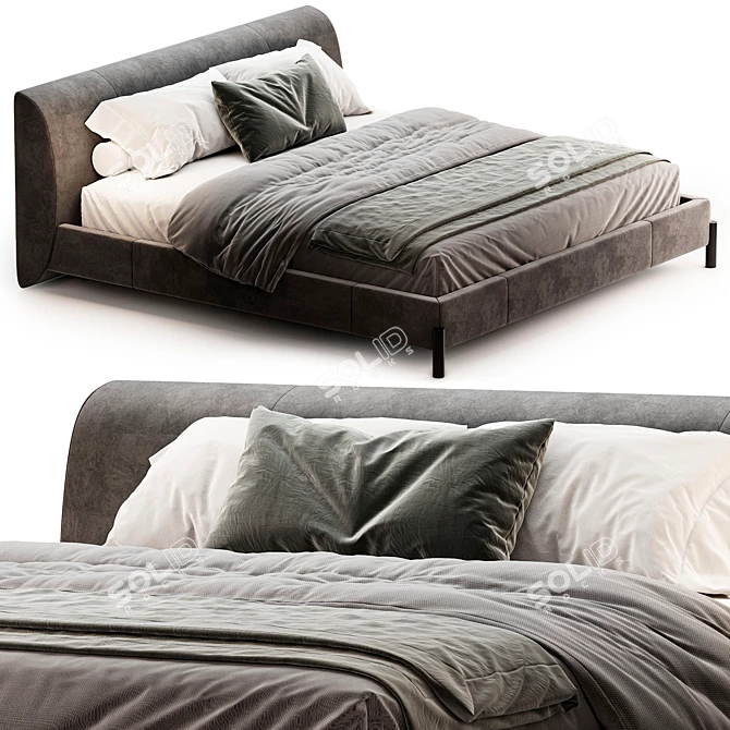 Modern Gray Bed 3D Model 3D model image 1