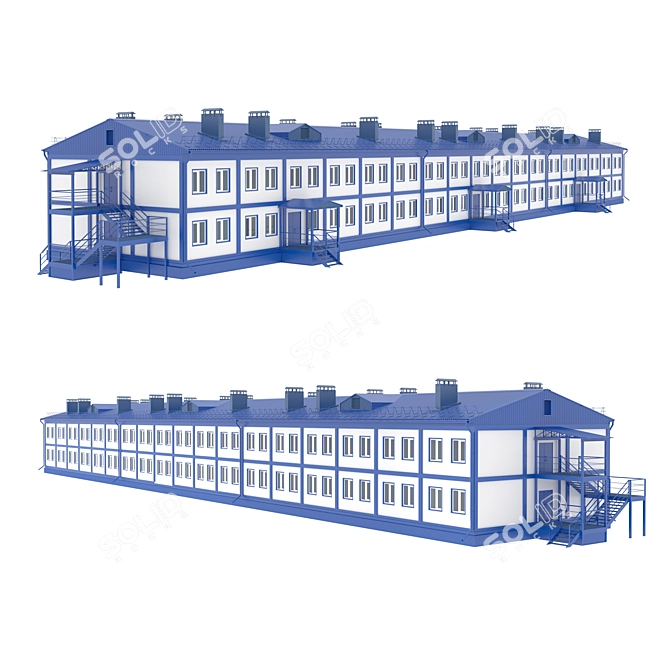 Dual-Story Modular Dorm Construction 3D model image 1