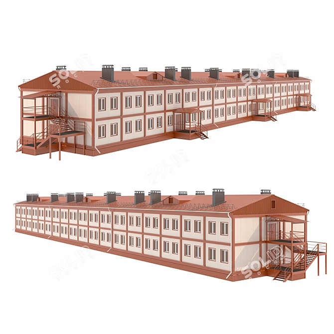 Dual-Story Modular Dorm Construction 3D model image 3