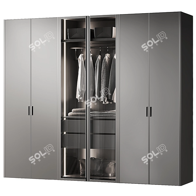 Illuminated Wardrobe 300x65x260 with Adjustable Lighting 3D model image 1