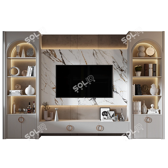 Modern Plywood TV Wall Shelf 3D model image 1