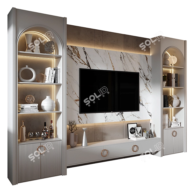 Modern Plywood TV Wall Shelf 3D model image 2