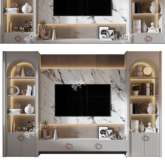 Modern Plywood TV Wall Shelf 3D model image 3