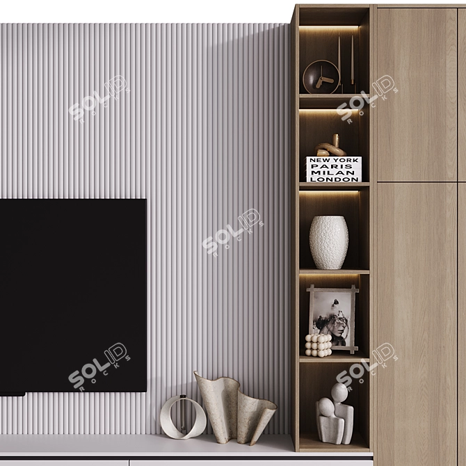 Modern TV Wall Unit with Editable Modules 3D model image 3