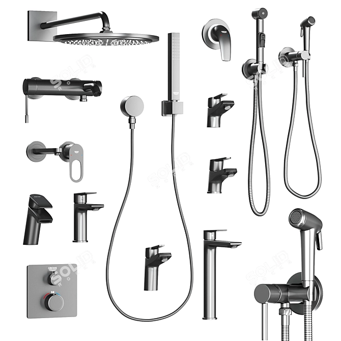 Modern Bathroom Mixer Set: Clever & Grohe 3D model image 1