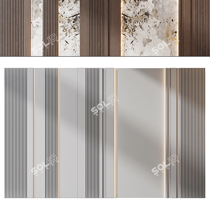 Marble Wood Wall Panel Set 3D model image 4