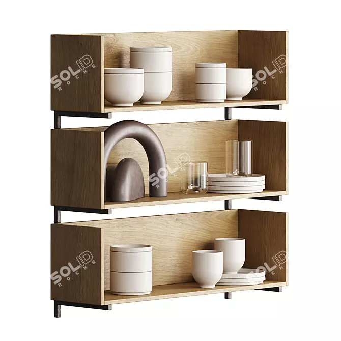 Minimalist Wall Shelf Decor Set 3D model image 1