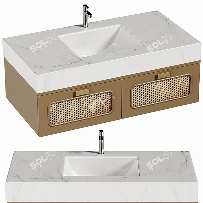  Floating Stone Vanity Rattan Door 3D model image 1