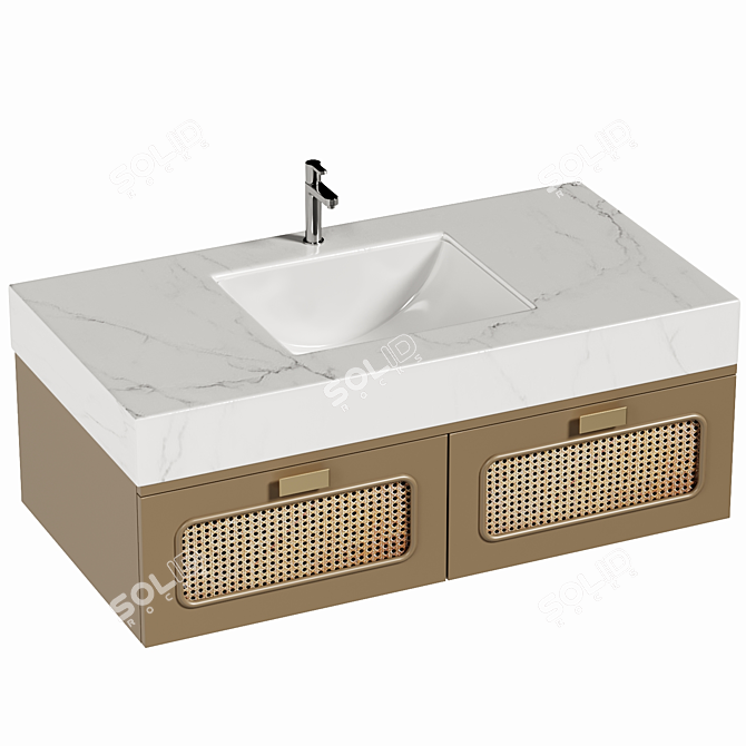  Floating Stone Vanity Rattan Door 3D model image 2