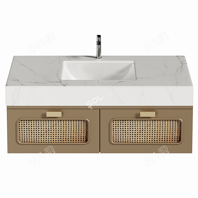  Floating Stone Vanity Rattan Door 3D model image 3