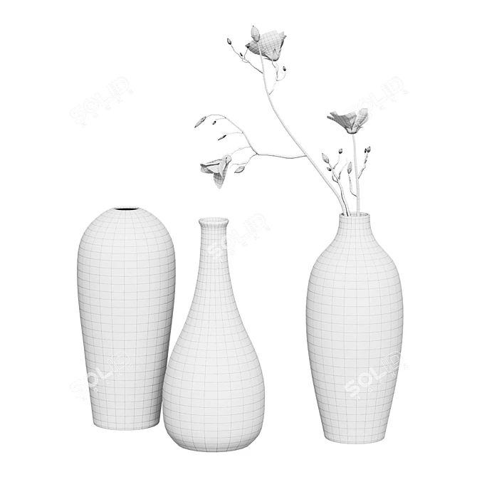 White Floral Vase Set 3D model image 3