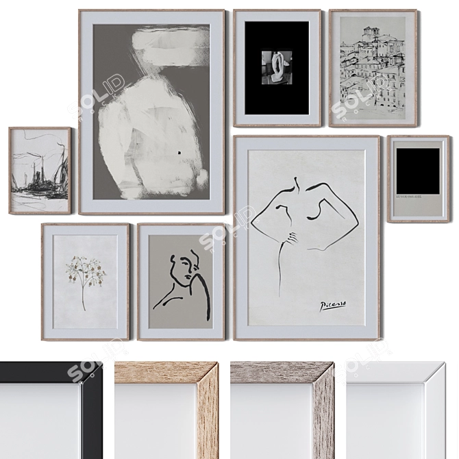 Modern Wall Paintings Set with Multiple Frame Colors 3D model image 1