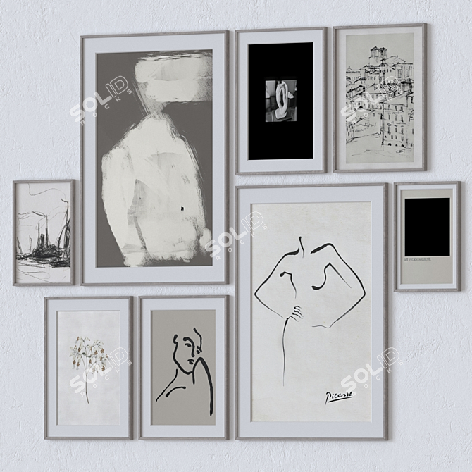 Modern Wall Paintings Set with Multiple Frame Colors 3D model image 3