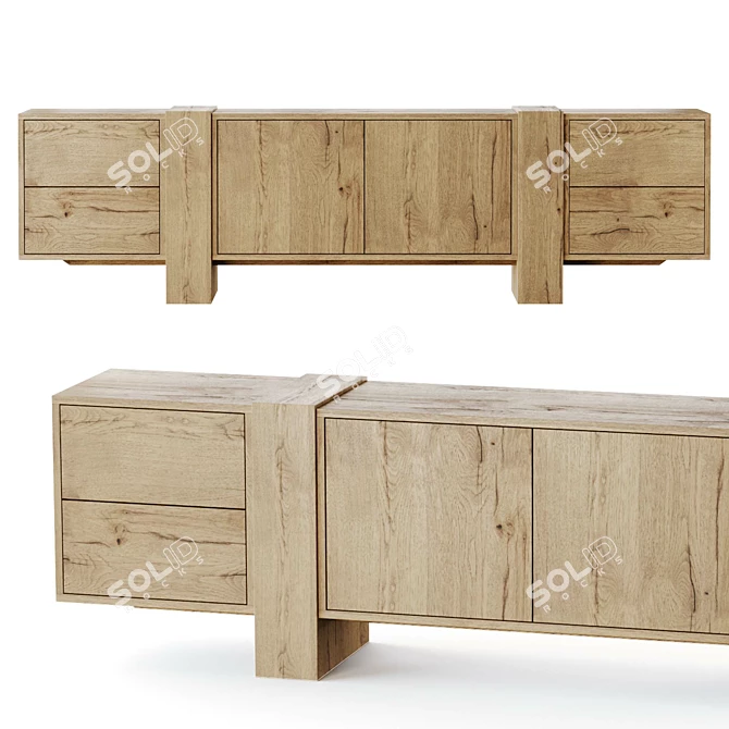 Athena Solid Wood Media Console 3D model image 1