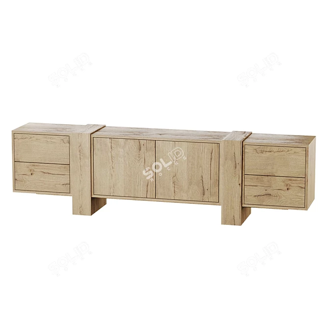 Athena Solid Wood Media Console 3D model image 2