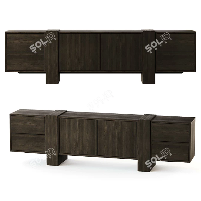 Athena Solid Wood Media Console 3D model image 4