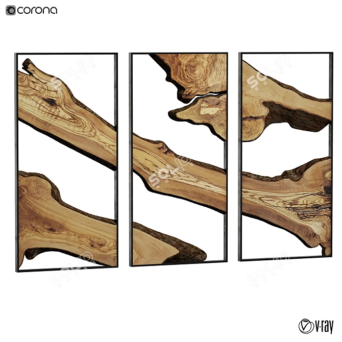  Rustic Metal & Olive Wood Wall Art 3D model image 1