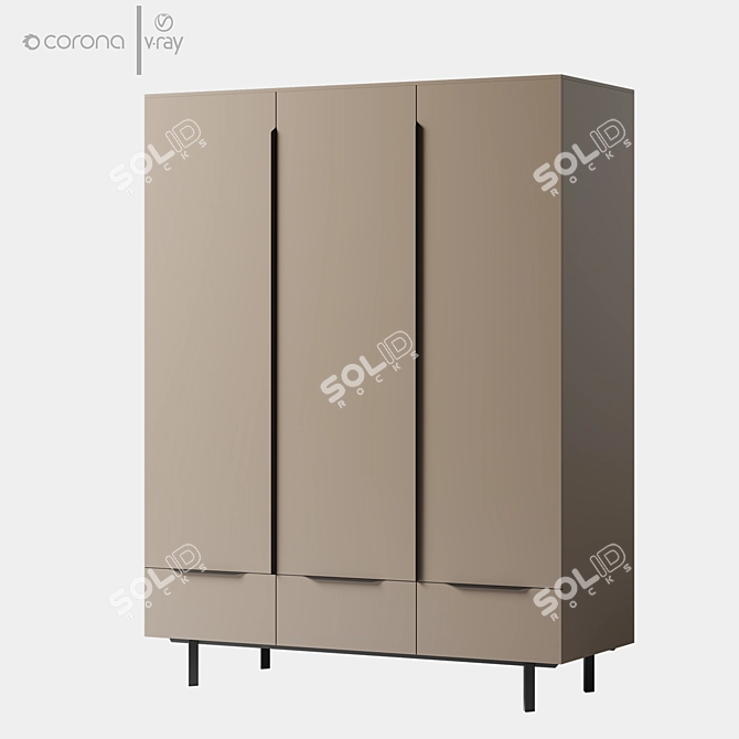 Damien Triple Wardrobe Furniture Set 3D model image 1