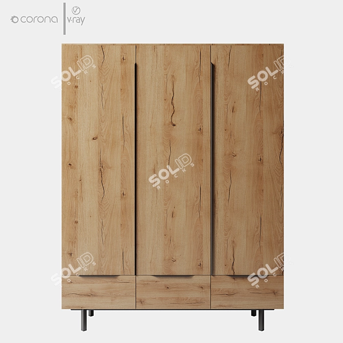 Damien Triple Wardrobe Furniture Set 3D model image 3