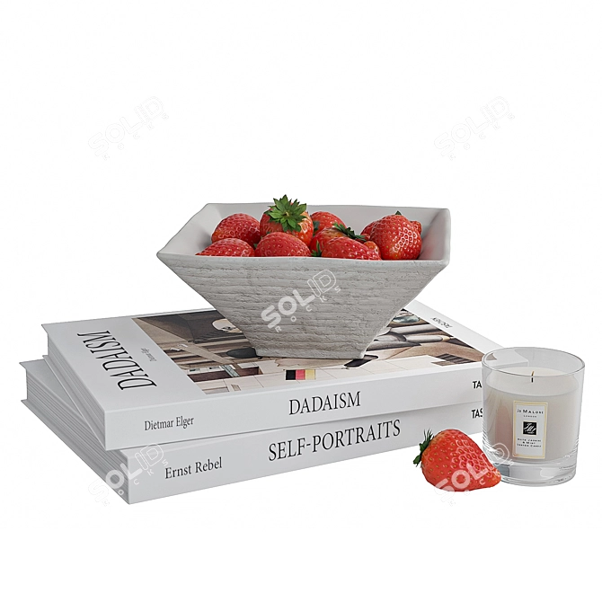 Fresh Strawberries in Ceramic Bowl 3D model image 2