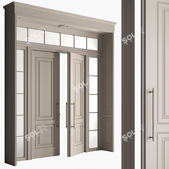 Rustic Wood Front Door Set 3D model image 3