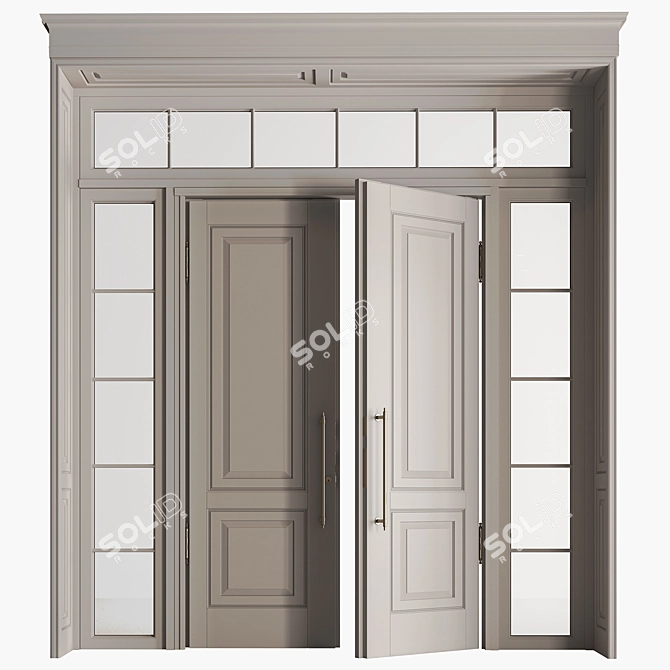 Rustic Wood Front Door Set 3D model image 4