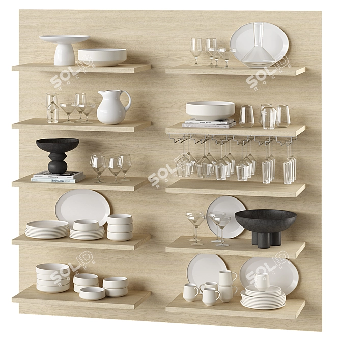 Decorative kitchen and tableware set 3D model image 3