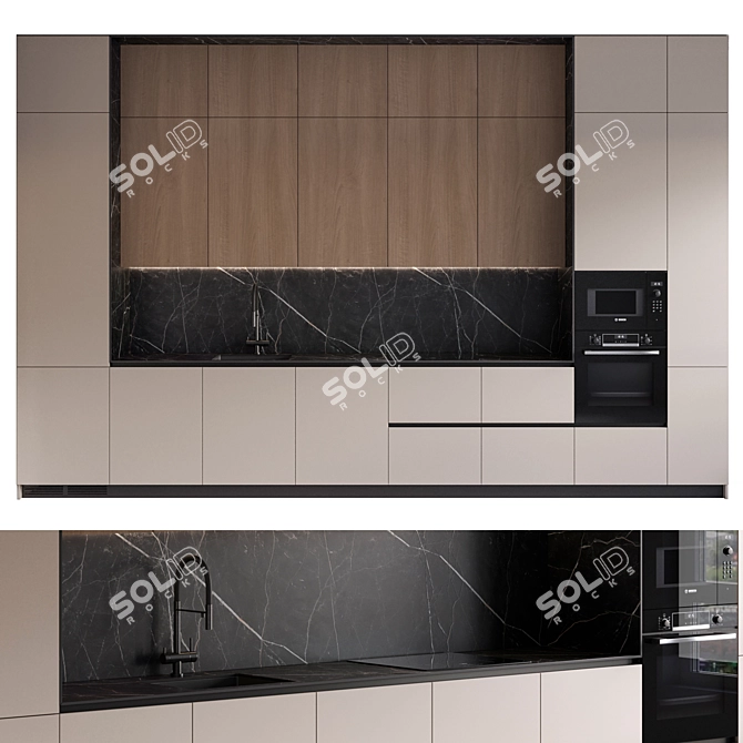 Modern Style Kitchen Set with Built-in Appliances 3D model image 1