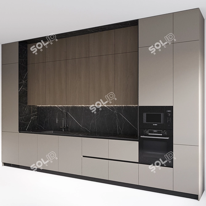 Modern Style Kitchen Set with Built-in Appliances 3D model image 2