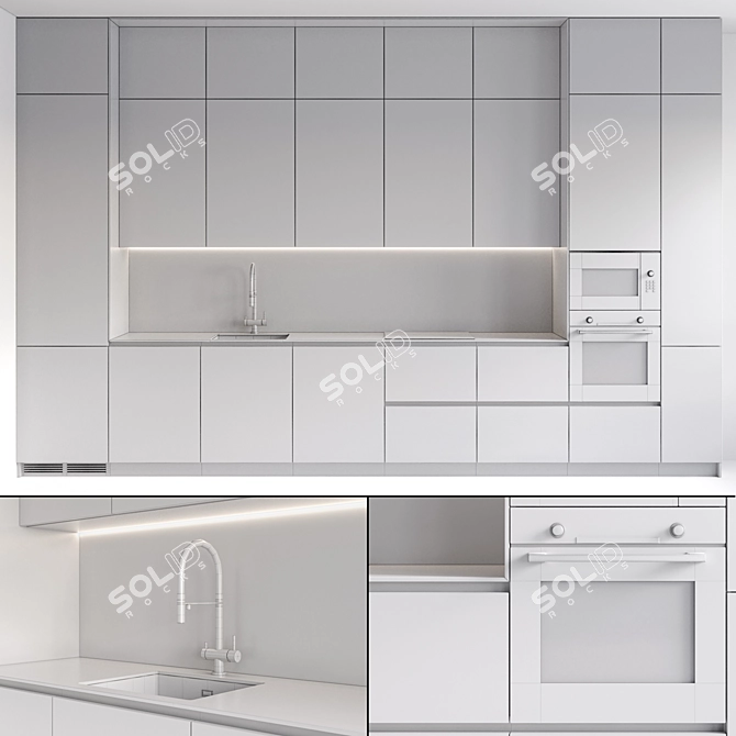 Modern Style Kitchen Set with Built-in Appliances 3D model image 6