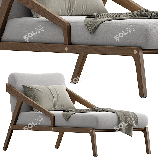 Streamlined Wood Arm Chaise Lounge 3D model image 4