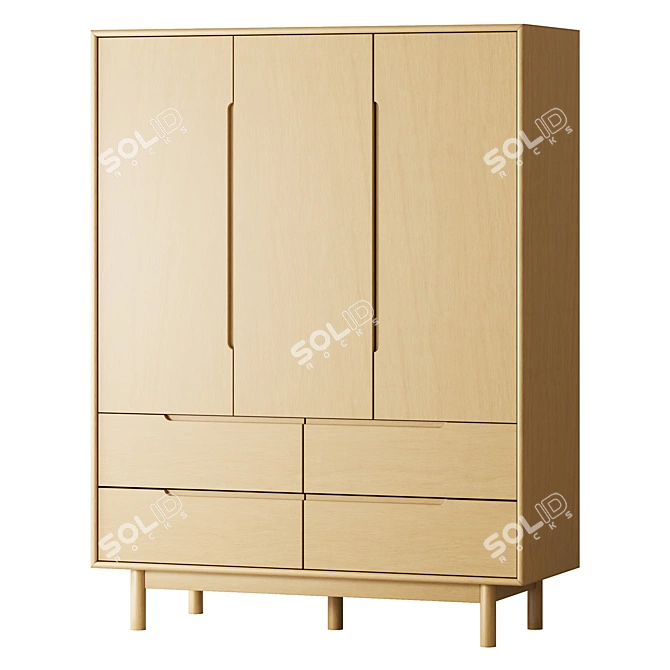 Elegant Wooden Cassy Wardrobe 3D model image 1