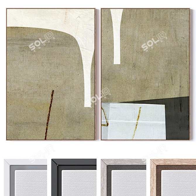 Frame Paintings Set with Textured Wall Décor 3D model image 1