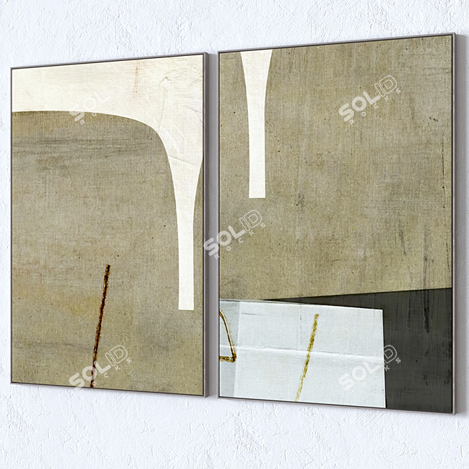 Frame Paintings Set with Textured Wall Décor 3D model image 2