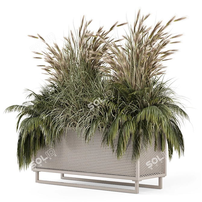 Metal Pots with Outdoor Plants 3D model image 1