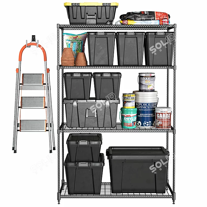 Garage Rack with Tools 3D model image 1