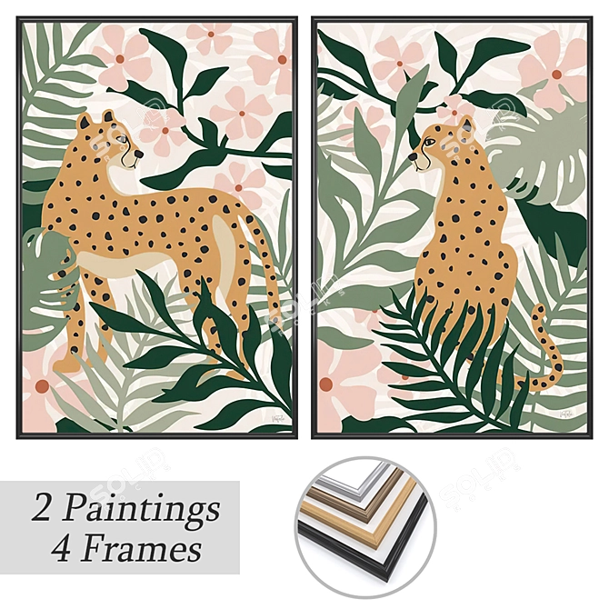 Set of 2 Paintings & Frames 3D model image 1