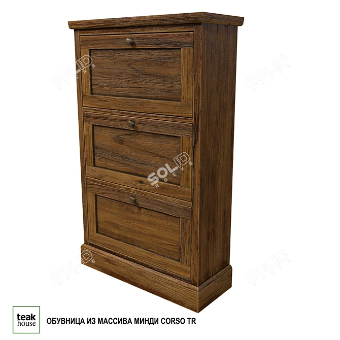 Solid Teak Wood Shoe Cabinet 3D model image 1