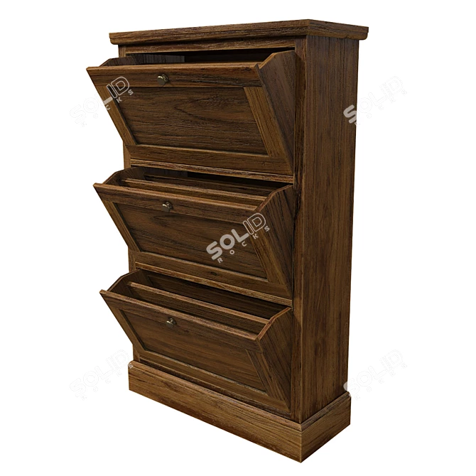 Solid Teak Wood Shoe Cabinet 3D model image 3