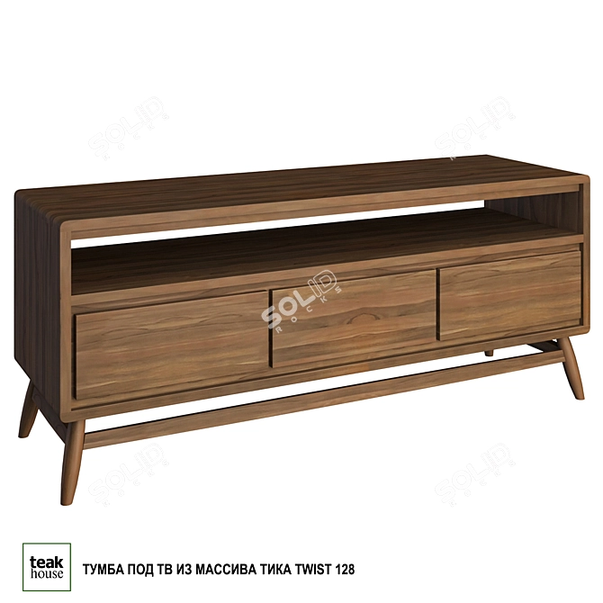 Teak TV Stand TWIST 128 3D model image 1