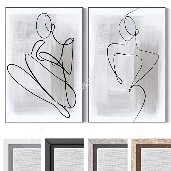 Wooden Frame Wall Paintings Set 3D model image 1