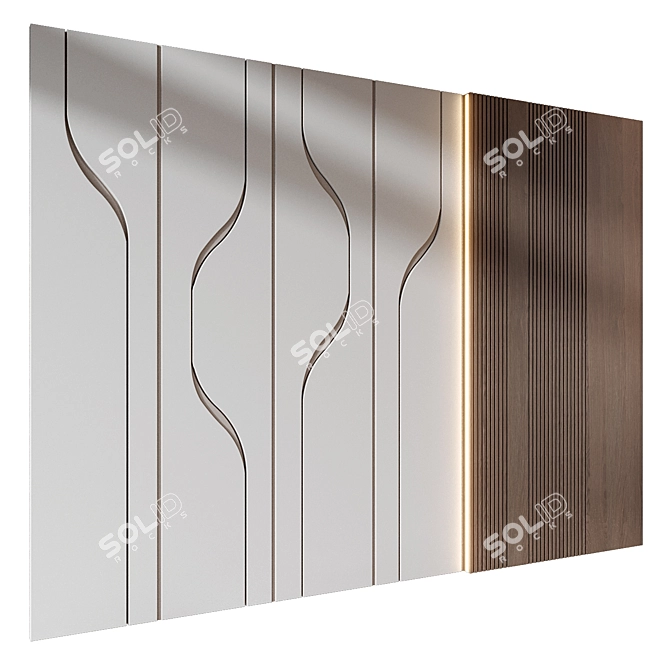 Wood Fabric Wall Panels Set 3D model image 1