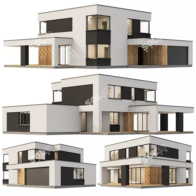 Modern White & Dark House 3D model image 1