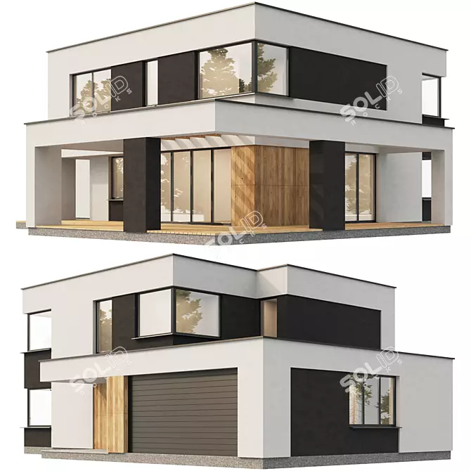 Modern White & Dark House 3D model image 2