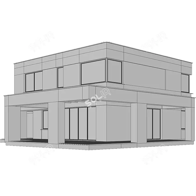 Modern White & Dark House 3D model image 3