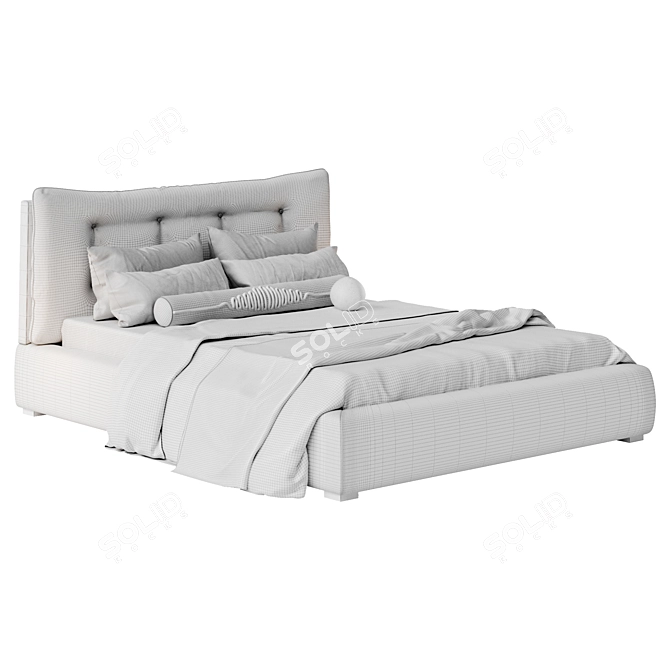 Sleek Ivory Tufted Queen Bed 3D model image 5