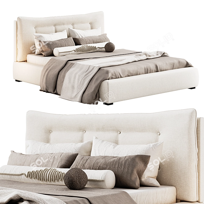 Sleek Ivory Tufted Queen Bed 3D model image 6